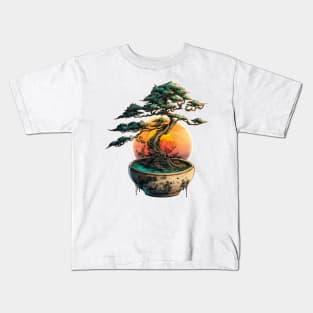 Bonsai World, Bonsai Tree, Sunset Kids T-Shirt